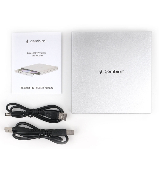 Оптический привод внешний с интерфейсом USB 2.0 Gembird DVD-USB-02-SV пластик, серебро