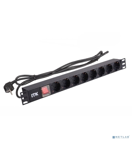 Блок розеток 19 (8шт)PDU с LED выкл.алюм.профиль 1U шнур 2м вилка DIN49440 (нем.станд.) PH12-8D1 ITK