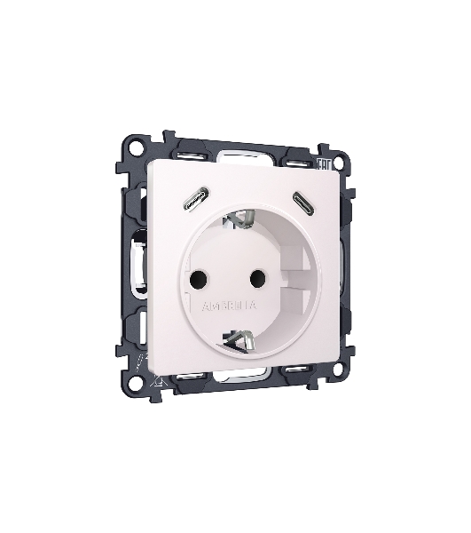Комплект механизма электрической розетки 2USB С+C 20W (быстрая зарядка) с/з на винтовых зажимах 16A-250V ALFA Жемчуг QUANT (AP2105, VM165) MA210510
