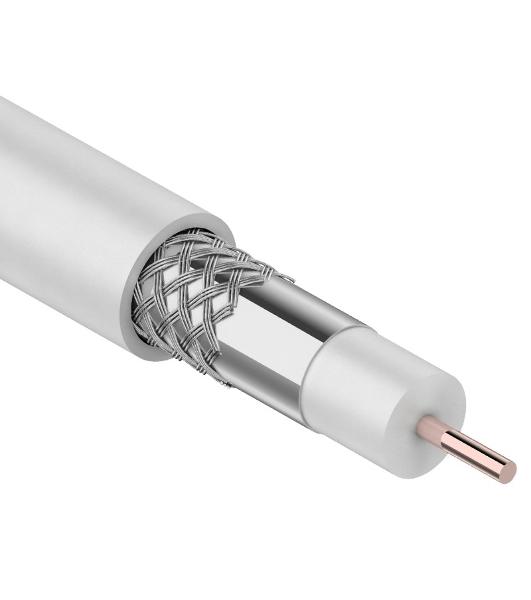 Кабель коаксиальный Rexant RG-6U, 75 Ом, CCS/Al/Al, 64%, бухта 100 м, белый