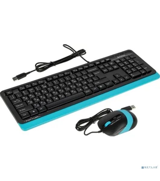 Комплект клавиатура+мышь A4Tech FStyler F1010 проводной, USB, 1600 DPI, чёрный/синий