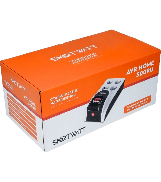 Бытовой стабилизатор напряжения SMARTWATT AVR HOME 500RU (150W - 275W, 500VA, 0.5 кВт, 50 Гц, розеток — 4, LED-дисплей,