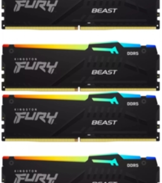 Оперативная память Kingston Fury Beast, DDR5, 128Gb (4x32Gb), 5600MHz, CL40, DIMM, радиатор, RGB, черный