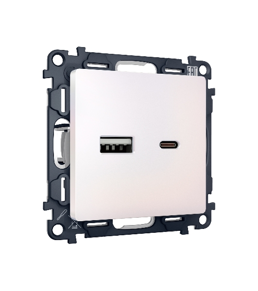 Комплект механизма розетки ALFA Жемчуг 2USB A+C 20W (быстрая зарядка) QUANT (AP2110, VM177) MA211010