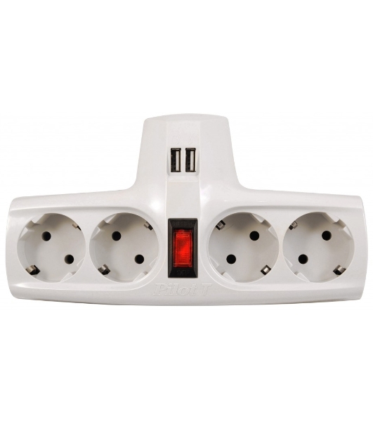Разветвитель ZIS Pilot T USB, 4 розетки (евро с заземлением), 2*USB