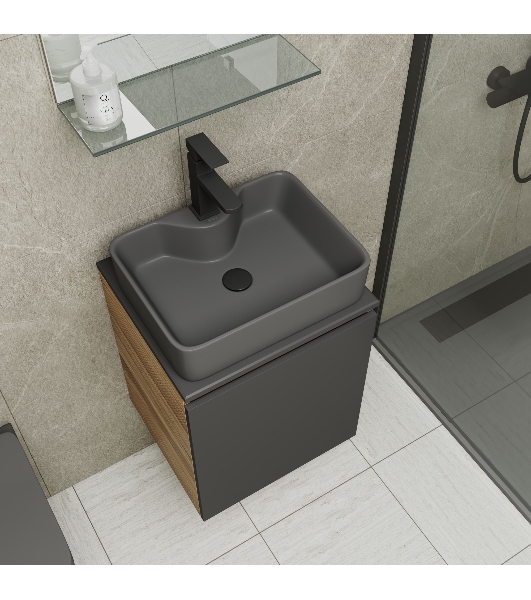 Тумба Bau Dream Blackwood 50 графит, раковина BAU Cerama 48х37 темно-серая матовая, смеситель Hotel Black, черный, выпуск клик клак черный