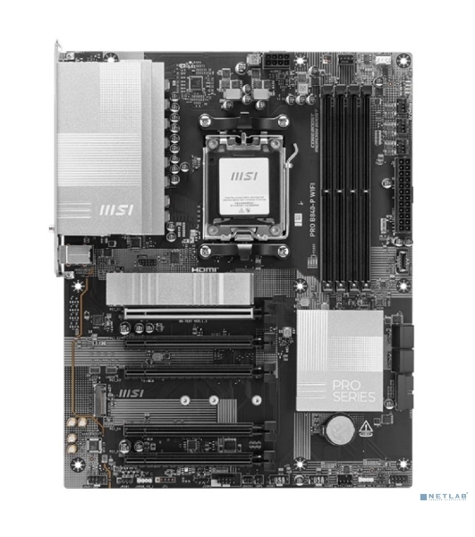 Материнская плата MSI PRO B840-P WIFI, Socket AM5, AMD B840, 4xDDR5, 4xSATA, 2xM.2, 1xPCI-E 4.0 x16, 1xPCI-E 3.0 x4, 3xPCI-E 3.0 x1, 1xHDMI, 1x 2.5Gb LAN, 4xUSB-A 2.0, 2xUSB-A 5Gbps, 1xUSB-C 5Gbps, 1xUSB-A 10Gbps, 1xUSB-C 10Gbps, 3x3.5 мм, 7.1, ATX