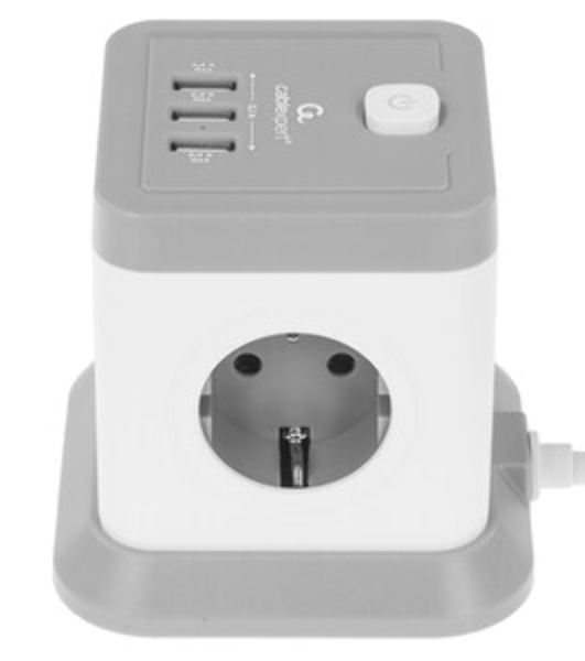 Сетевой фильтр Cablexpert Tower, TWR-4-U3-W-2, 4р, 10А, 3xUSB, 3.1А, 2 м, ур. защиты 2+, белый, коробка