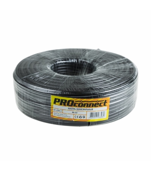Кабель коаксиальный PROconnect RG-6U, 75 Ом, CCS/Al/Al, 48%, бухта 100 м, черный OUTDOOR