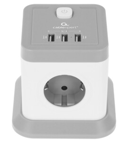 Сетевой фильтр Cablexpert Tower, TWR-4-U3-W-2, 4р, 10А, 3xUSB, 3.1А, 2 м, ур. защиты 2+, белый, коробка