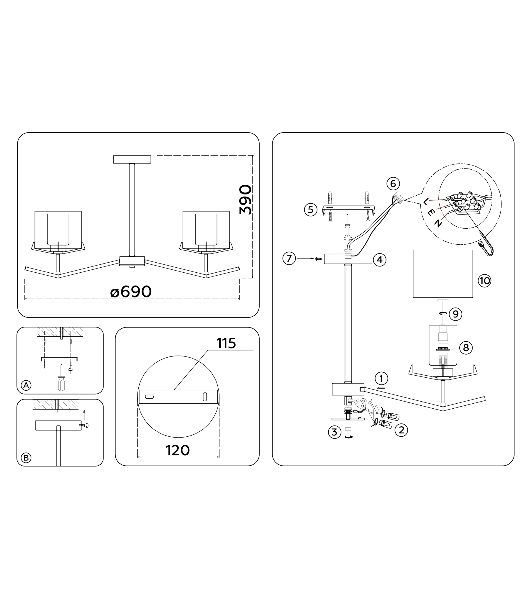 Светильник Ambrella light LH57007/5 BS/FR латунь/белый матовый E14/5 max 40W D690*390