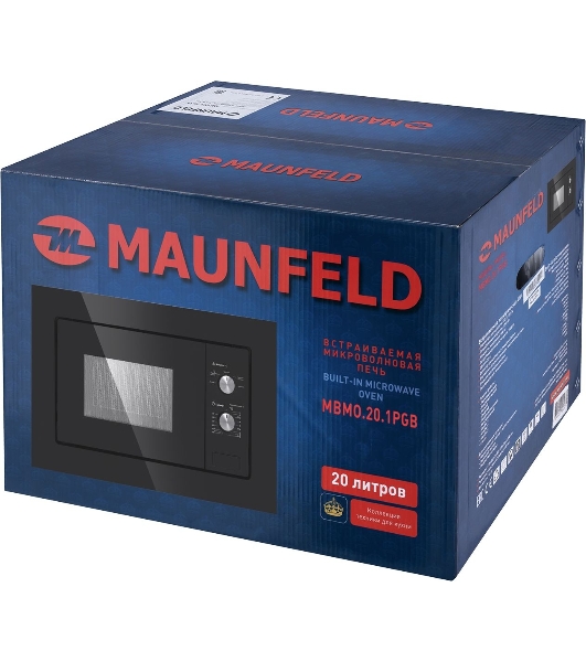 Встраиваемая микроволновая печь Maunfeld MBMO.20.1PGb черный, 20 л, 800 Вт, переключатели - поворотный механизм