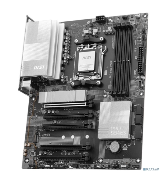 Материнская плата MSI PRO B840-P WIFI, Socket AM5, AMD B840, 4xDDR5, 4xSATA, 2xM.2, 1xPCI-E 4.0 x16, 1xPCI-E 3.0 x4, 3xPCI-E 3.0 x1, 1xHDMI, 1x 2.5Gb LAN, 4xUSB-A 2.0, 2xUSB-A 5Gbps, 1xUSB-C 5Gbps, 1xUSB-A 10Gbps, 1xUSB-C 10Gbps, 3x3.5 мм, 7.1, ATX