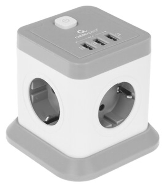 Сетевой фильтр Cablexpert Tower, TWR-4-U3-W-2, 4р, 10А, 3xUSB, 3.1А, 2 м, ур. защиты 2+, белый, коробка