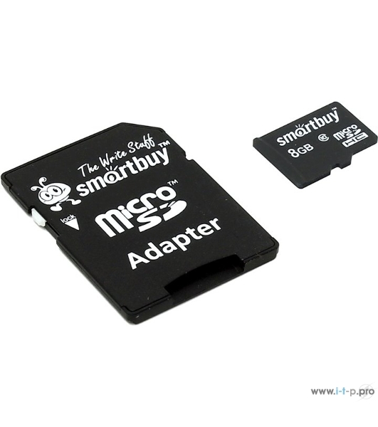 Флеш карта microSD 8Gb, Smartbuy microSDHC Class 10 (SD адаптер)