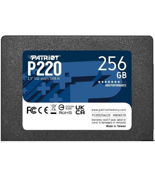 Накопитель SSD Patriot P220, 256Gb, SATA-III, 2.5', R/W 550/490