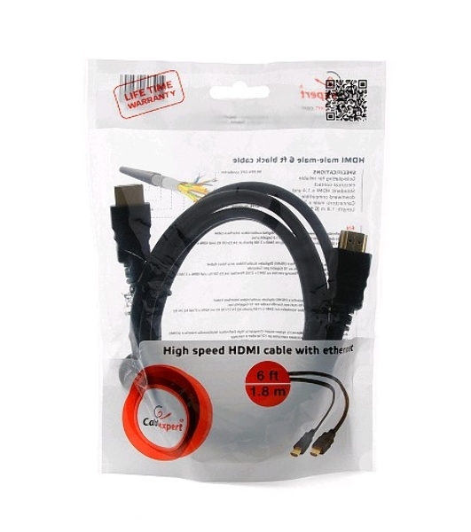 Кабель Cablexpert HDMI CC-HDMI4-6, 19M/19M, v2.0, медь, позол.разъемы, экран, 1.8м, черный, пакет