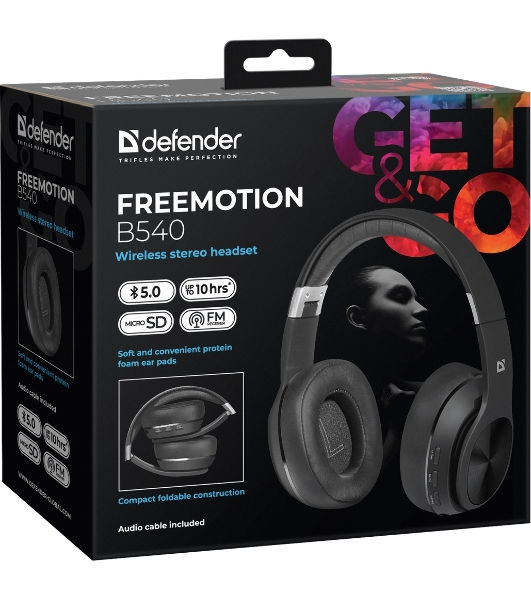 Беспроводные/проводные наушники Defender FreeMotion B540 черный, накладные, Bluetooth + проводной, до 10 ч