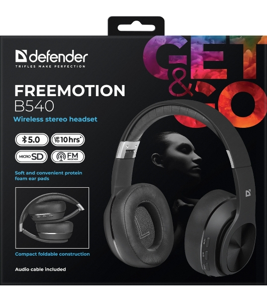 Беспроводные/проводные наушники Defender FreeMotion B540 черный, накладные, Bluetooth + проводной, до 10 ч
