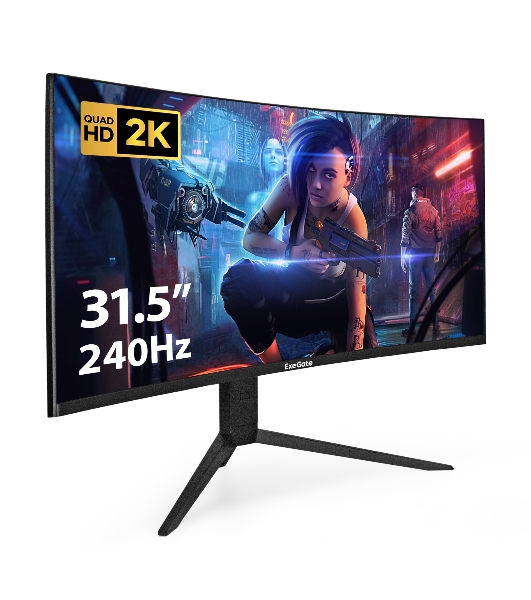 Монитор 31.5' ExeGate Combat EC3207TA VA 2560x1440, 240 Гц, 1 мс, 16:9, 300 кд/м², 1xHDMI, 2xDP, 2xUSB, 3.5 мм, изогнутый R1500, черный