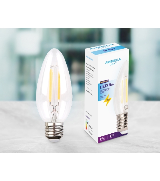 Лампа светодиодная Ambrella light 202220 Filament LED C37-F 6W E27 4200K (60W)