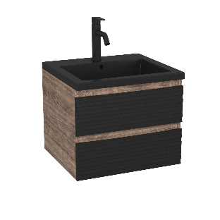 Тумба под раковину Bau Stil Loft black brushed, раковина кварцевая BAU Stil 50, черный металлик, смеситель Dream Black, черный
