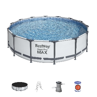 56950 BW, Bestway, Каркасный бассейн Steel Pro Max 427х107см, 13030л, фил.-насос 3028л/ч, лестница, тент, уп.1