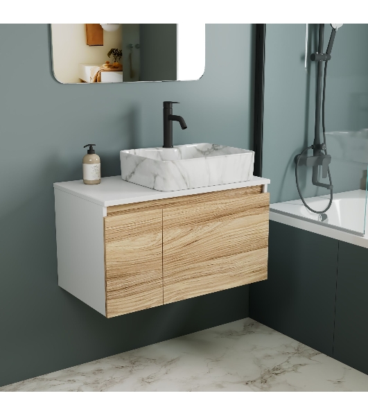 Комплект: тумба Bau Dream Blackwood 80, раковина прямоугольная BAU Cerama 48х37, мрамор, смеситель Hotel Dream Black, черный матовый