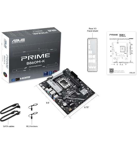 Материнская плата ASUS PRIME B860M-K, LGA 1851, Intel B860, 2xDDR5, 4xSATA, 2xM.2, 1xPCIe 4.0 x16, 2xPCIe 4.0 x1, 1xHDMI, 1xDP, 1x 2.5Gb LAN, 1xUSB-A 10Gbps, 3xUSB-A 5Gbps, 3xUSB-A 2.0, 3x3.5 мм, 7.1, mATX