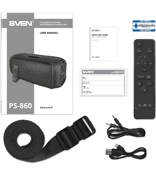 Портативная колонка SVEN PS-860 черный 100W 1.0 BT/3.5Jack 5400mAh