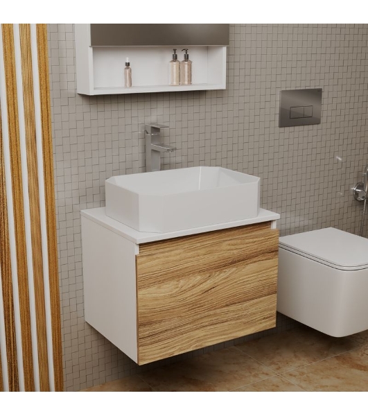 Комплект для ванной, 3 предмета (Тумба подвесная Bau Blackwood 60 + Раковина BAU Hotel 51х37, Смеситель высокий Hotel Still, нерж. сталь)