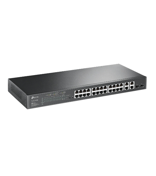 Коммутатор сетевой JetStream 24-port 10/100Mbps + 4-port Gigabit L2 Smart Switch with 24-port PoE+, PoE budget up to 250W, support PoE power management, with abundant L2 features,1U rack mountable, full managed via web UI/CLI/SSH/Telnet/SNMP