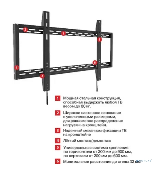 Кронштейн для телевизора Arm Media PT-100 черный 55'-100' макс.80кг настенный фиксированный