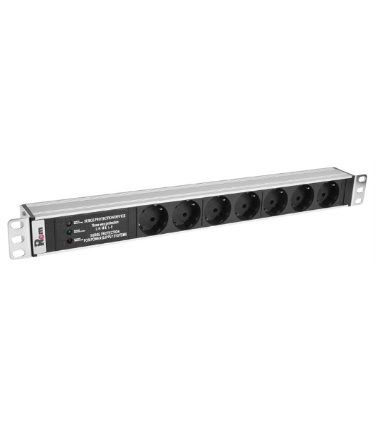 Блок розеток Rem-10 без шнура с фил. и инд., 7 Schuko, вход IEC 60320 C14, 10A, алюм., 19' (R-10-7S-FI-440-Z)