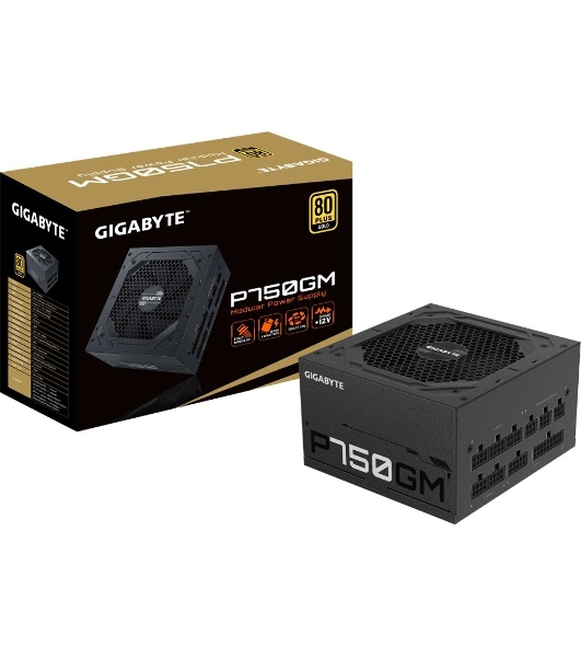 Блок питания Gigabyte P750GM (GP-P750GM), 750Вт, 80 PLUS Gold, 120мм, модульный, черный