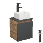 Тумба Bau Dream Blackwood 35 с ящиком, графит, раковина BAU Mini 24х24, смеситель для раковины высокий Hotel Black, черный, выпуск клик клак, черный, фото10