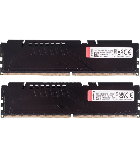 Оперативная память Kingston Fury Beast, DDR5, 32GB (2x16GB), 5200MHz, CL40, DIMM, радиатор, черный
