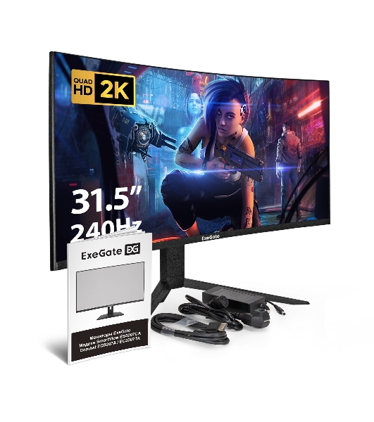 Монитор 31.5' ExeGate Combat EC3207TA VA 2560x1440, 240 Гц, 1 мс, 16:9, 300 кд/м², 1xHDMI, 2xDP, 2xUSB, 3.5 мм, изогнутый R1500, черный
