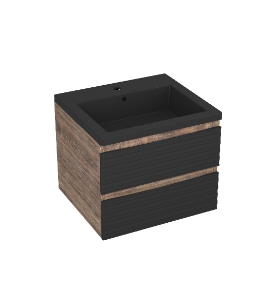 Тумба под раковину Bau Stil Loft black brushed, раковина кварцевая BAU Stil 50, черный металлик, смеситель Dream Black, черный