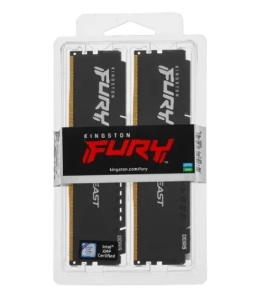 Оперативная память Kingston Fury Beast, DDR5, 32GB (2x16GB), 5200MHz, CL40, DIMM, радиатор, черный