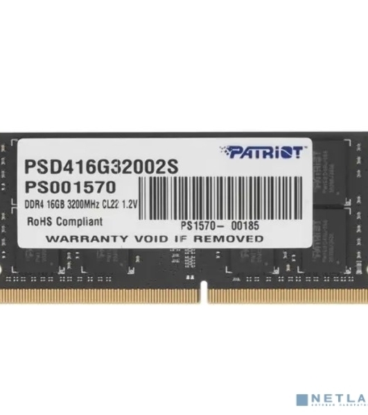 Оперативная память Patriot Signature, DDR4, 16GB (1x16 GB), 3200 MHz, CL22, SO-DIMM