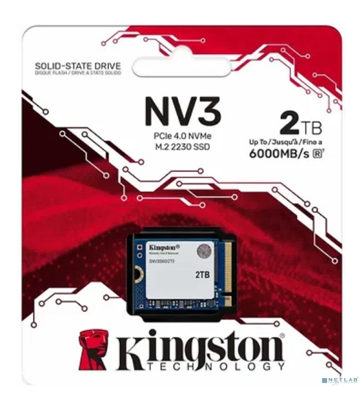 Накопитель SSD Kingston NV3, 2000Gb, M.2(22x30мм), NVMe, PCIe 4.0 x4, 3D TLC, R/W 6000/5000Mb/s, TbW 640, DWPD 0.2