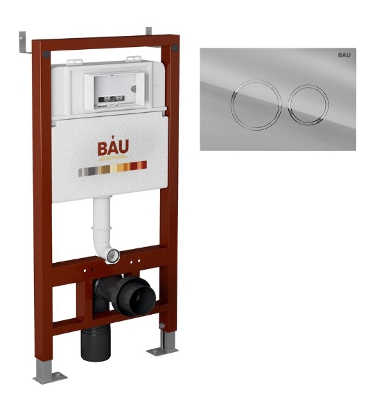 Инсталляция BAU PRO для подвесного унитаза, клавиша смыва BAU Dream для инсталляции, хром