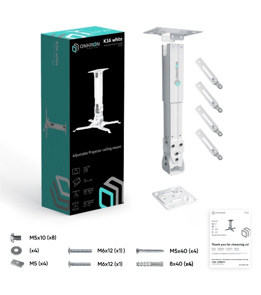 Потолочно-настенный кронштейн для проектора ONKRON K3A белый