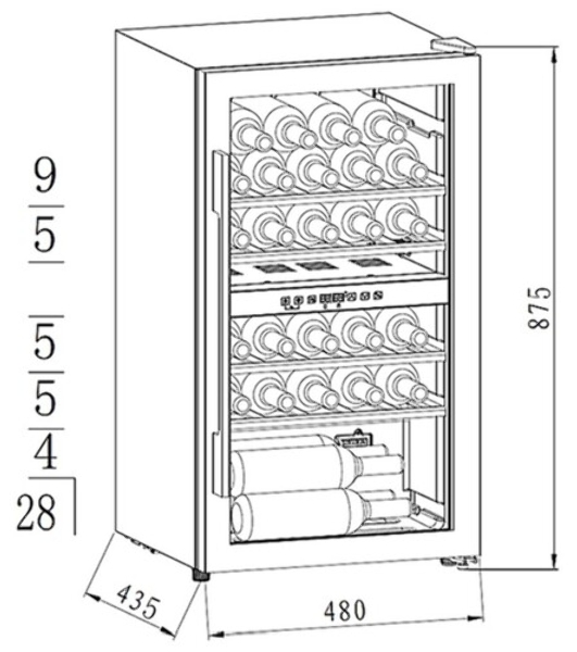 Винный шкаф Maunfeld MFWC-85D28 черный, 80 л, 2 отсека, 28 бут., класс G