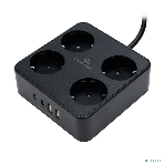 Сетевой фильтр Cablexpert Plate, PLT-4-C2U2-B-3, 4р, 10А, 2xType-C PD, 20Вт, 2xUSB, 2.4A, 3 м, ур. защиты 4+, черный, коробка, фото2