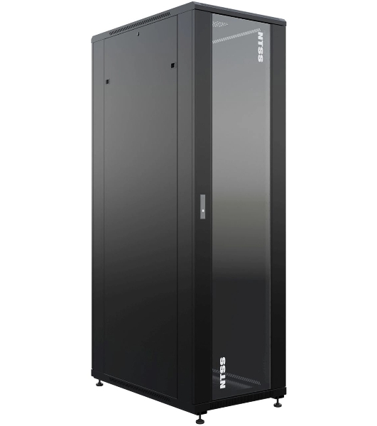 Шкаф серверный NTSS Премиум (NTSS-R42U80100GS-BL) напольный 42U 800x1000мм пер.дв.стекл металл 900кг черный 910мм 160кг 1987мм IP20 сталь
