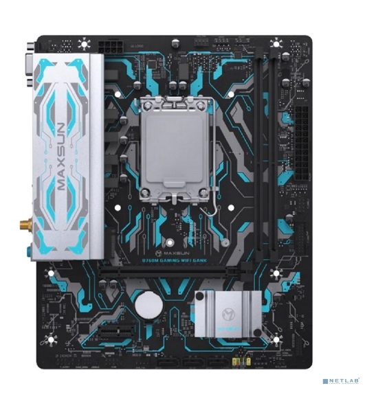 Материнская плата Maxsun MS-B760M GAMING WIFI GANK V2, LGA 1700, Intel B760, 2xDDR5, 4xSATA, 1xM.2, 1xPCIe 4.0 x16, 1xPCIe 3.0 x4, 1xHDMI, 1xVGA, 1x1Gb LAN, 2xUSB 3.2 Gen 2, 4xUSB 2.0, Bluetooth, Wi-Fi 802.11ax, 7.1, Micro-ATX