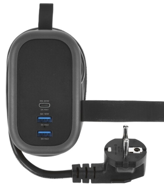 Удлинитель Cablexpert Exnovo mini, EXN-1-CU2-B-1.13, 1р, 16А, 1xType-C PD, 20 Вт, 2хUSB QC, 18Вт, 1.13м, ур.защиты 1+, черный, коробка