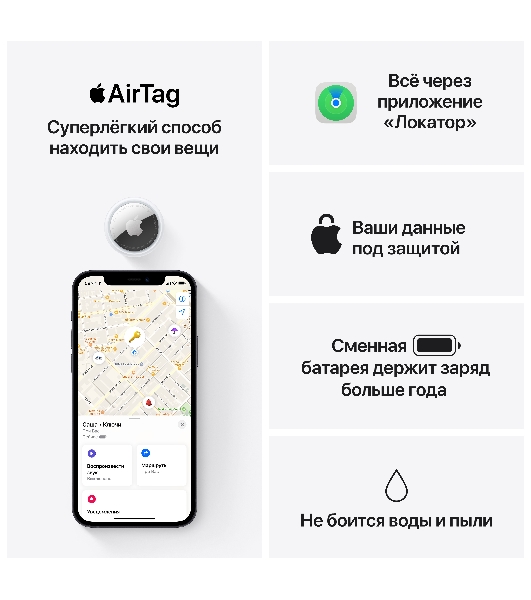 Трекер Apple AirTag (1 Pack), Model A2187 (MX532RUA)